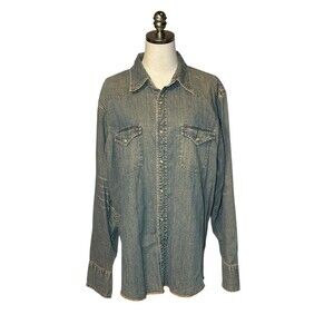 Gap Denim Pearl Snap Long Sleeve Shirt Button Down Ladies L  Western